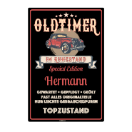 1090_Blechschild | Oldtimer im Ruhestand, mit eigenem Namen