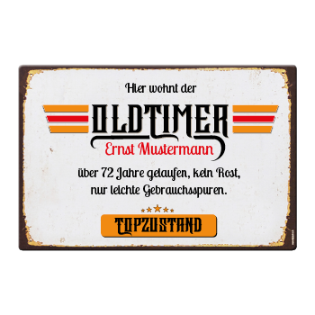 1091_Blechschild | Hier wohnt der Oldtimer, mit eigenem Namen