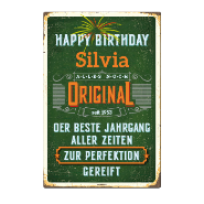 1095_Blechschild - Happy Birthday, alles noch Original, mit eigenem Namen