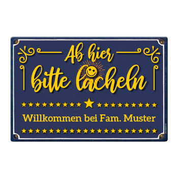 1117_Blechschild | Ab hier bitte lächeln, personalisierbar