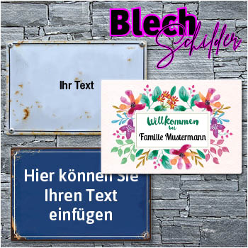 Blechschilder mit eigenem Namen und Design selber gestalten