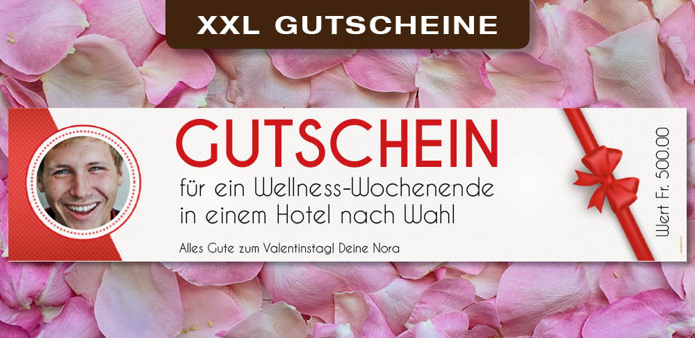 XXL-Gutscheine zum Valentinstag mit Foto und Namen als Bannerdruck