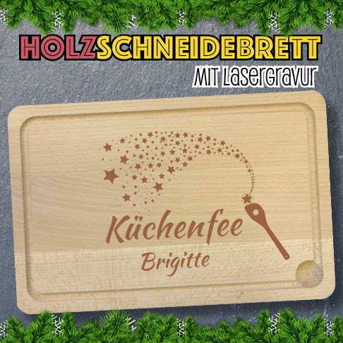 Holzschneidebrett lasergraviert mit Namen und Widmung