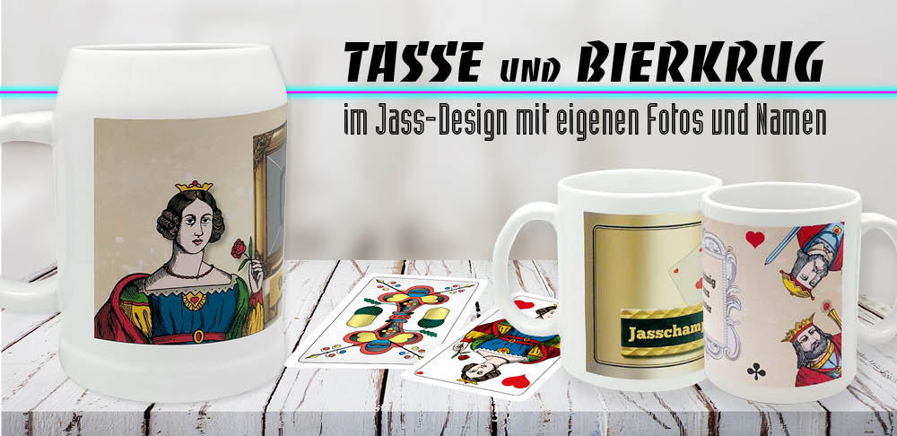 Jass-Fototassen und Jassbierkrug selber gestalten