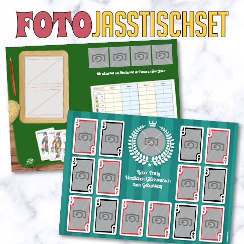 Jass-Tischsets mit eigenem Namen und Fotos online gestalten