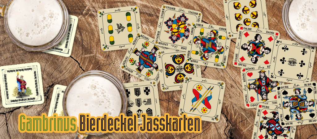 Bierdeckel Jasskarten Gambrinus mit Schweizer und Französischen Farben