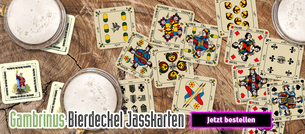 Bierdeckel-Jasskarten Gambrinus mit personalisierbarer Rückseite