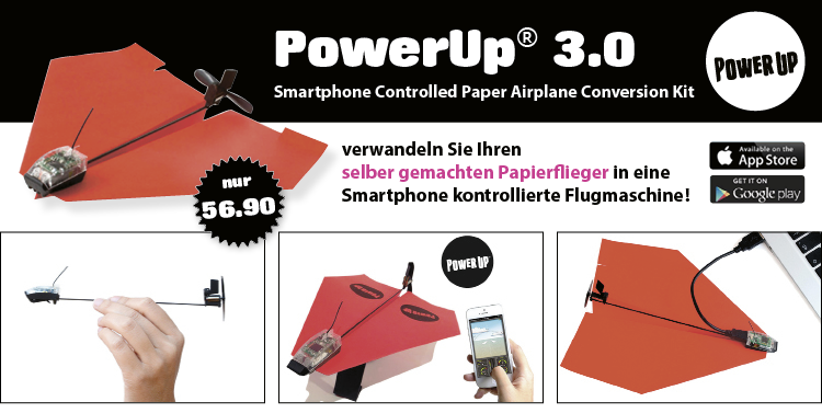 PowerUp verwandet Ihren selber gemachten Papierflieger in eine Smartphone kontrollierte Flugmaschine! PowerUp verwandet Ihren selber gemachten Papierflieger in eine Smartphone kontrollierte Flugmaschine!