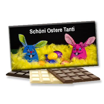 Osterschokolade - bunte Osterhasen, mit eigener Widmung