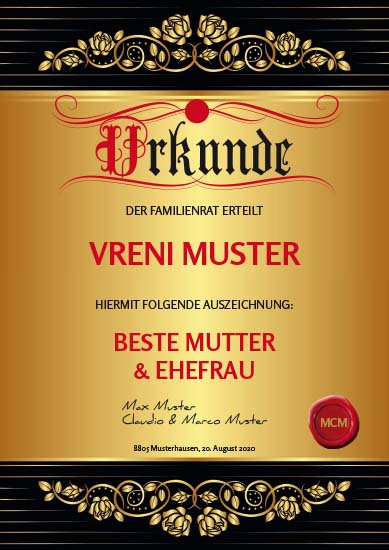 1002_Urkunde | Beste Mutter & Ehefrau