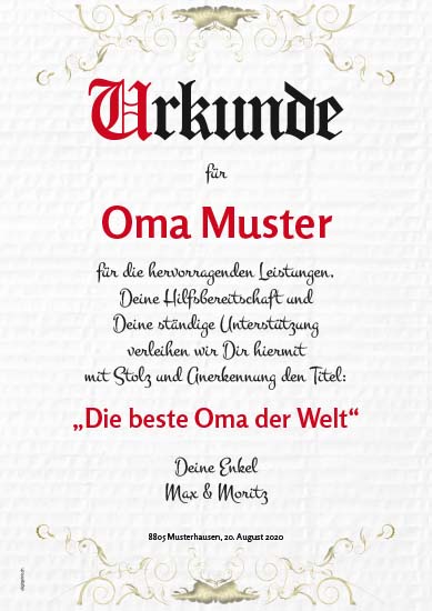 1020_Urkunde | Beste Oma der Welt