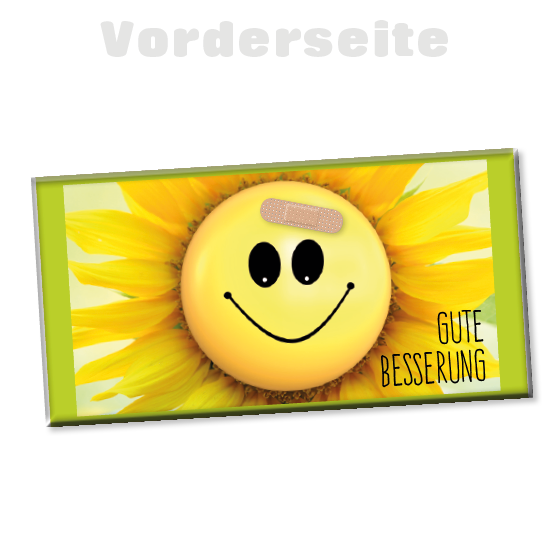 Foto-Schokolade 1115 | Gute Besserung mit lächelnder Sonnenblume