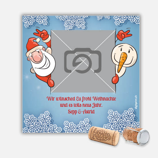 Weinetikette 1060 | Weihnachtsmann & Schneemann