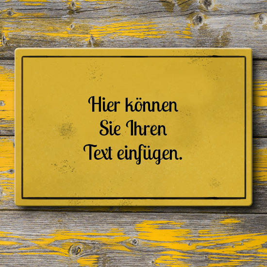 1030_Nostalgie-Blechschild | gelber Hintergrund mit Rahmen und eigenem Text