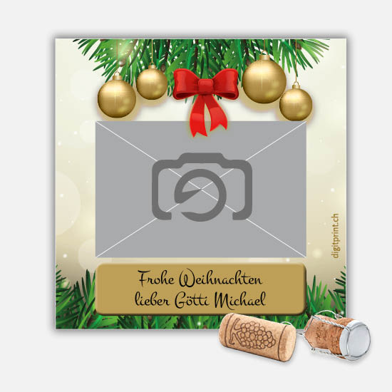 Weinetikette 1185 | goldene Weihnachtskugeln