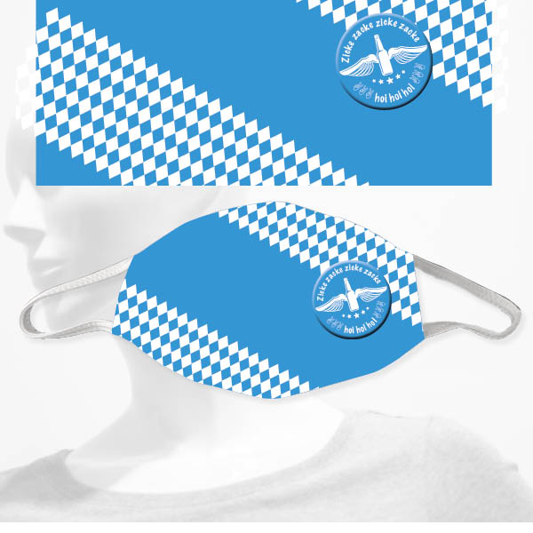 Mehrweg-Schutzmaske 1059 | Oktoberfest Zicke zacke zicke zacke hoi hoi hoi mit blauem Hintergrund