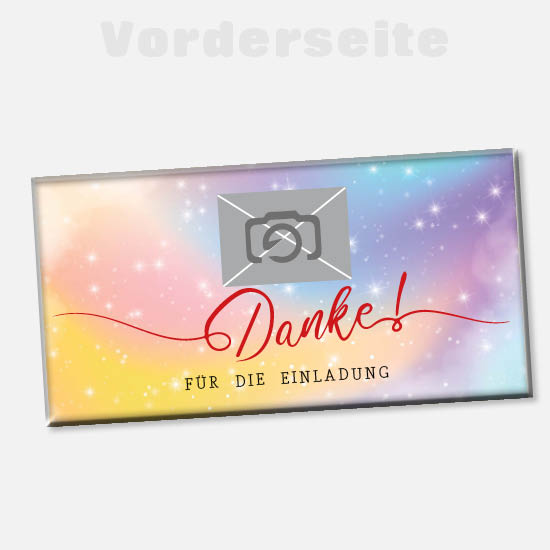 Foto-Schokolade 1213 | Danke, mit farbigem Sternenhimmel