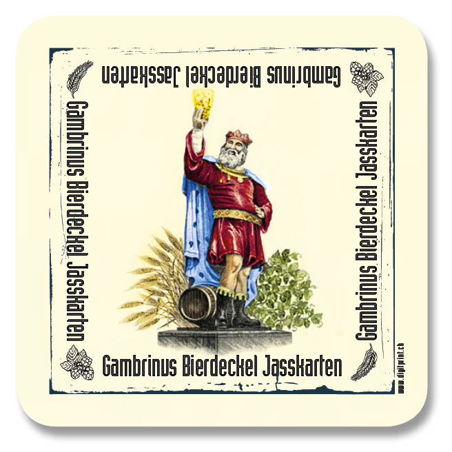 Bierdeckeljasskarten Gambrinus mit Originalrückseite