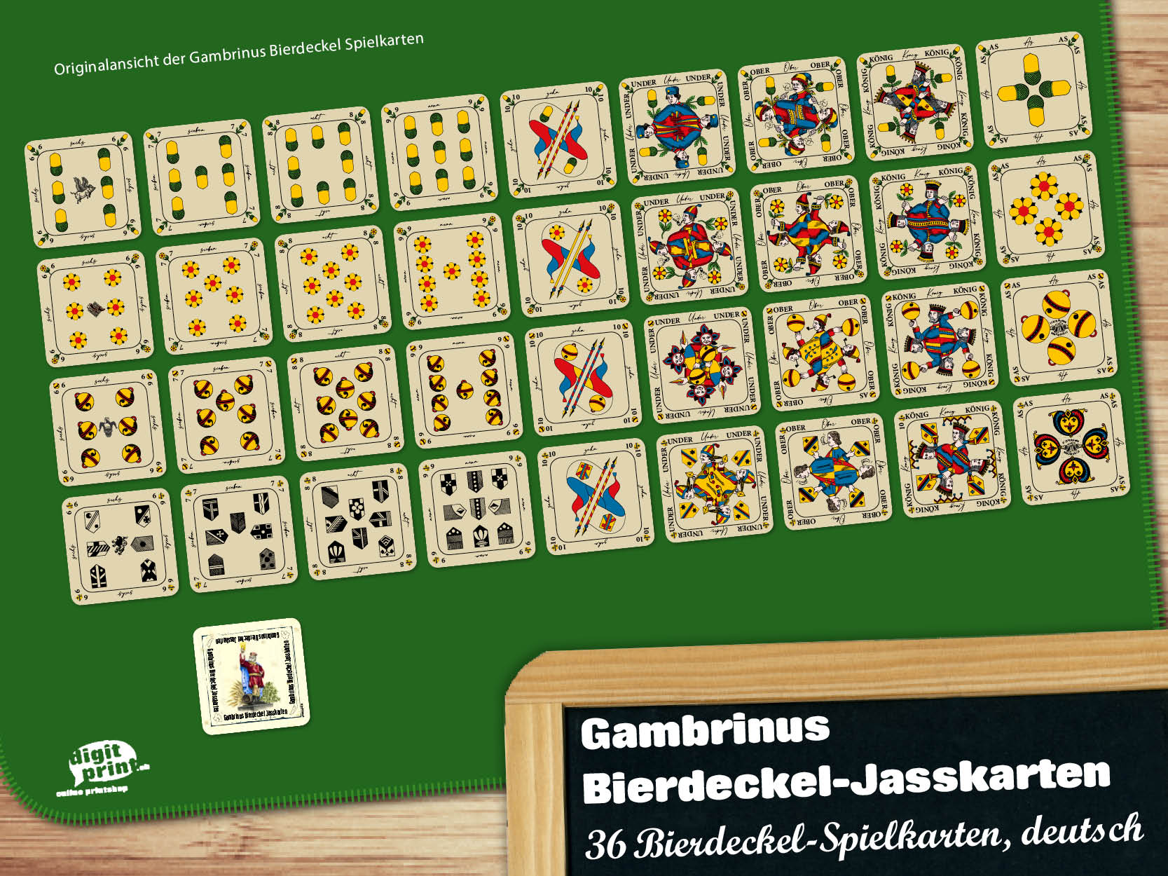 Bierdeckeljasskarten Gambrinus mit Originalrückseite