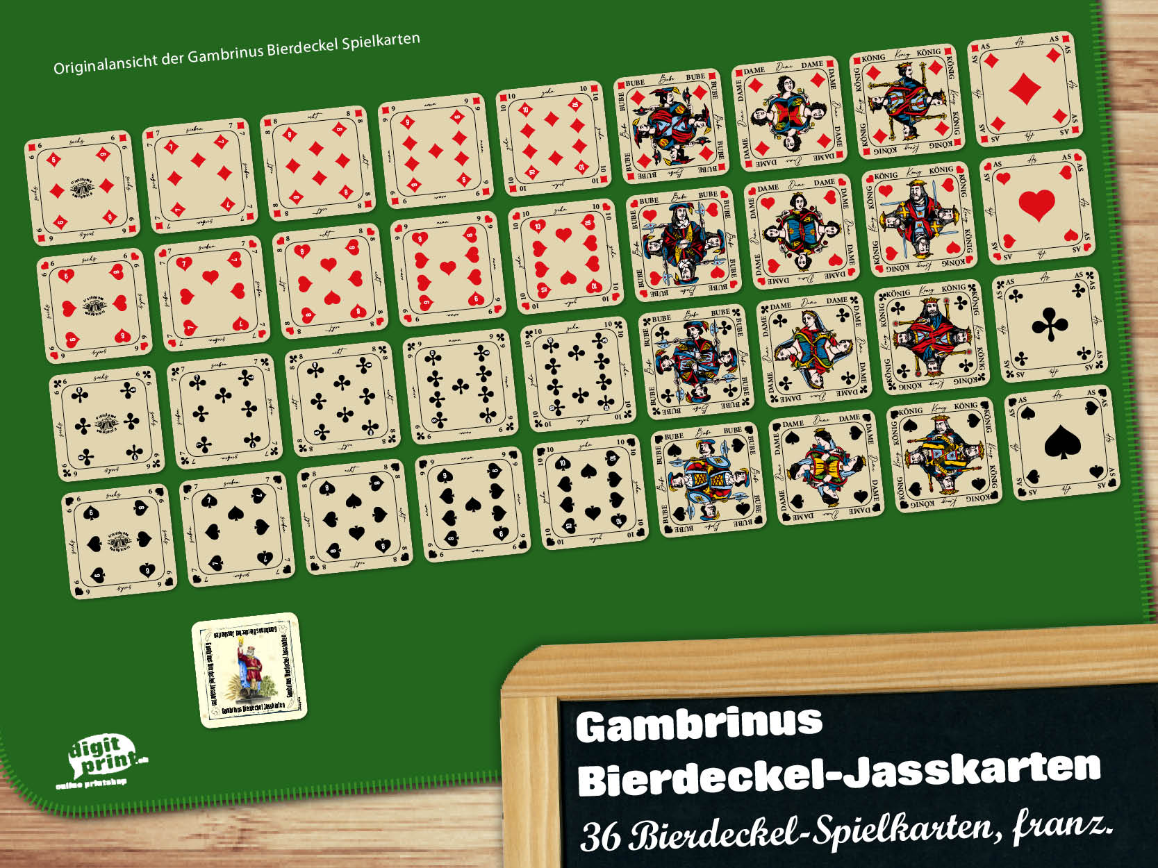 Bierdeckeljasskarten Gambrinus mit Originalrückseite