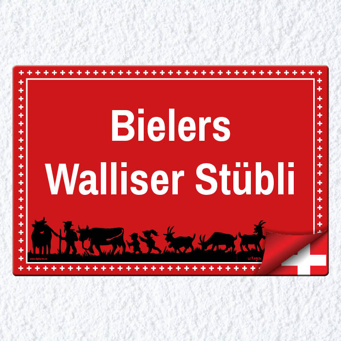 1077_Swissness-Blechschild typisch Schweiz mit eigenem Text