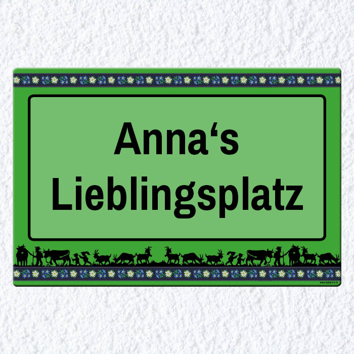 1087_Blechschild | Scherenschnitt mit Blumenrand und eigenem Namen