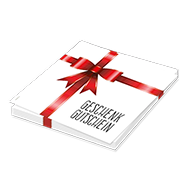 Geschenkgutschein mit roter Geschenkschlaufe, eigenem Text und Logo