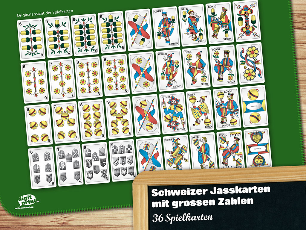 Schweizer Jasskarten mit grossen Zahlen