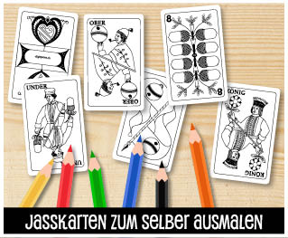 Schweizer Jasskarten zum selber ausmalen Schweizer Jasskarten zum selber ausmalen