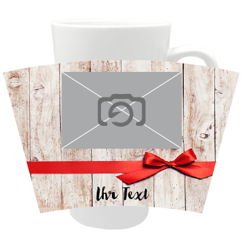 1003_Latte-Macchiato-Fototasse mit roter Geschenkschlaufe
