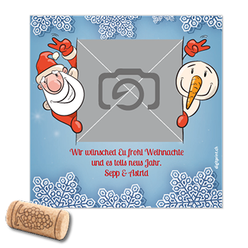 Weinetikette 1059 | Weihnachtsmann & Schneemann